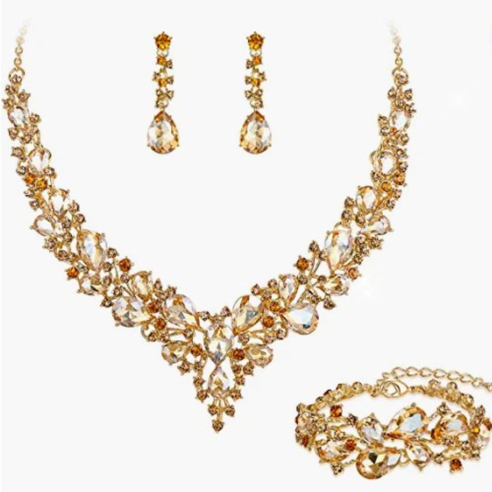 NEW Sparkling Bling Swarovski Crystal Rhinestone Wedding Necklace Set + … - Picture 11 of 16